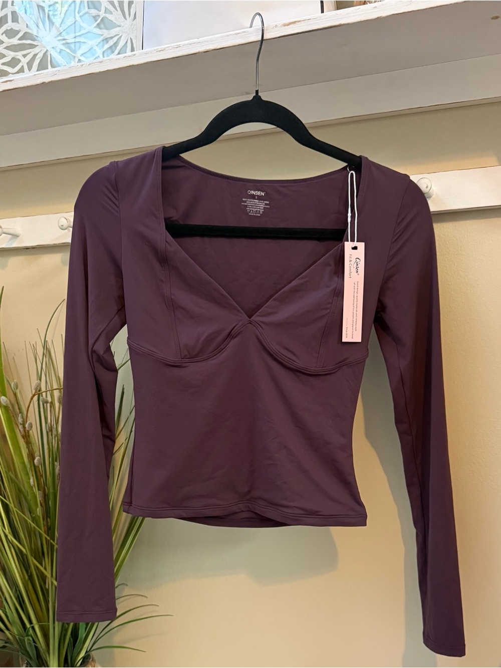 Qinsen NWT Long Sleeve Sweat Heart Shirt Purple Berry Silky Soft Small